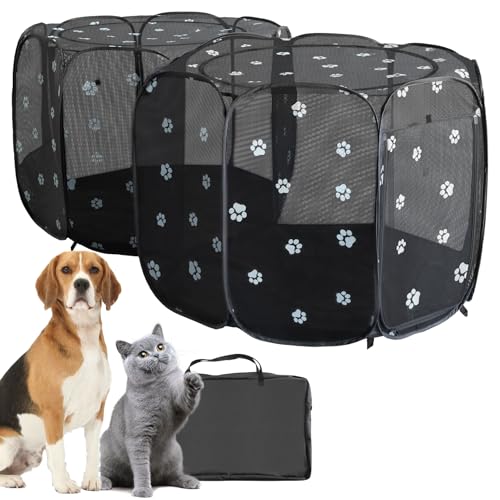 2-in-1 Cat Playpen, Pop Up Dog Pet Playpen for Indoor Outdoor Cats Enclosed, Portable Pet Playpen, Kitten Puppy Foldable Play Pen Cat Dog Tent Crate Cage Kennel(No Divider, Unified Space) - color: Black, size: L, 83.5"L x 41.4"W x 32.3"H