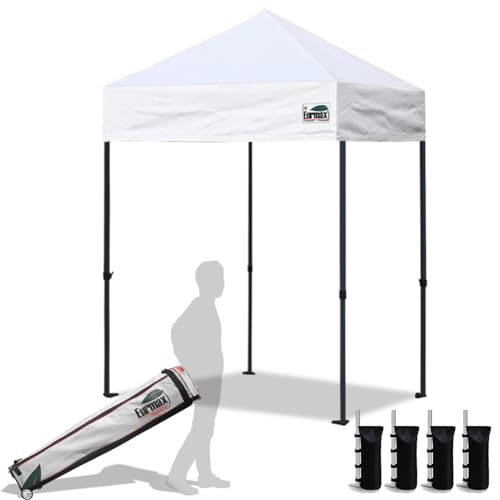 Eurmax USA 5x5ft Pop Up Canopy, Commercial Instant Tent for Outdoor Events, Patented No-Tip Rolling Storage Bag with 4 Sandbags, UV & Water Resistant, Heavy Duty Portable Shelter Gazebo,White - color: White, size: 5x5