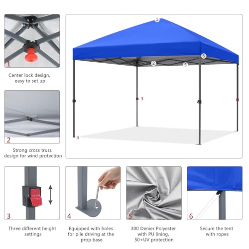 ABCCANOPY 8x8 Pop Up Canopy Tent, Easy Setup Instant Shelter with Wheeled Bag, Heavy Duty Outdoor Canopy for Beach, Market, Backyard, UV Protection, Outdoor Weather Protection (Royal Blue, 8x8) - color: Royal Blue, size: 8x8