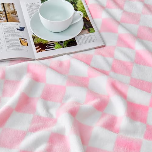 Edenleaf Pink Checkered Blanket, Ultra Soft Fleece Checkered Throw Blankets for Couch Bed and Travel, Luxury Throws for All Seasons, 60x80 Inch, Pink - color: 01 Pink, size: Blanket-60"x80"