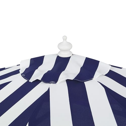 JONATHAN Y Half Umbrella UMB1201I Beverly 9 ft. Designer Classic Scalloped Fringe Market Patio with Crank, Tilt Button and UV Protection in Navy/White, White Pole - color: Navy/White - White Pole