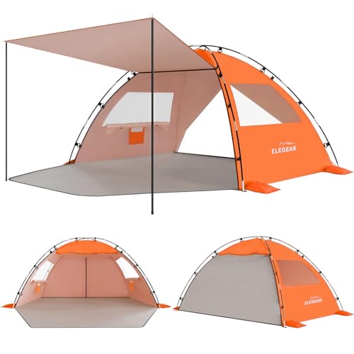 Elegear CumbreX™ Beach Tent Sun Shelter with Canopy, 4-5 Person Pop Up Beach Tent, Easy Setup UPF 50+ UV Protection Portable Lightweight Double Silver Coating Beach Cabana Sun Shade Shelter - Orange - color: Orange, size: 4-5 Person