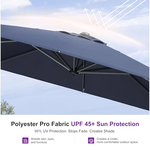 PURPLE LEAF 10 Feet Patio Umbrella Outdoor Cantilever Square Umbrella Aluminum Offset Umbrella with 360-degree Rotation for Garden Deck Pool Patio, Navy Blue - color: Navy Blue, size: 10' X 10', style: Standard