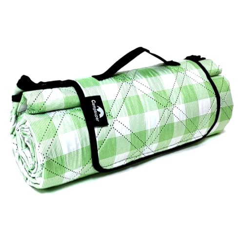 Picnic Blankets Machine Washable, 79''x79'' Extra Large Waterproof Foldable Compact Beach Blankets, Oversized XL Outdoor Mat for Spring Summer Camping, Park, Travel - color: Green and White