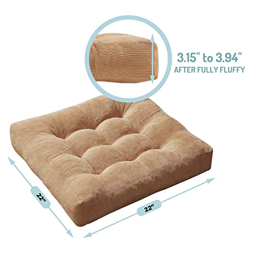 Meditation Floor Pillow, Square Large Pillows Seating for Adults, Tufted Corduroy Floor Cushion for Living Room Tatami, Coffee Brown 22x22 Inch, 1 Count (Pack of 1) - color: Square | Coffee | 1 Pack, size: 1 Pack