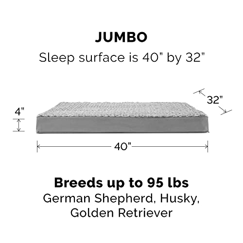 Furhaven Cooling Gel Dog Bed for Large Dogs w/ Removable Washable Cover, For Dogs Up to 95 lbs - Ultra Plush Faux Fur & Suede Mattress - Gray, Jumbo/XXL - color: Ultra Plush Curly Faux Fur (Gray), size: Jumbo