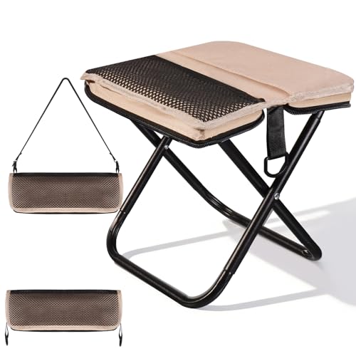 Ultra-Thin Portable Folding Stool - 1.97" Slim Fold, 0.99LB Lightweight, 200LB Capacity Camping Chair for Adults, Compact Collapsible Seat for Outdoor Fishing, Hiking, Events & Queue（Khaki） - color: Khaki