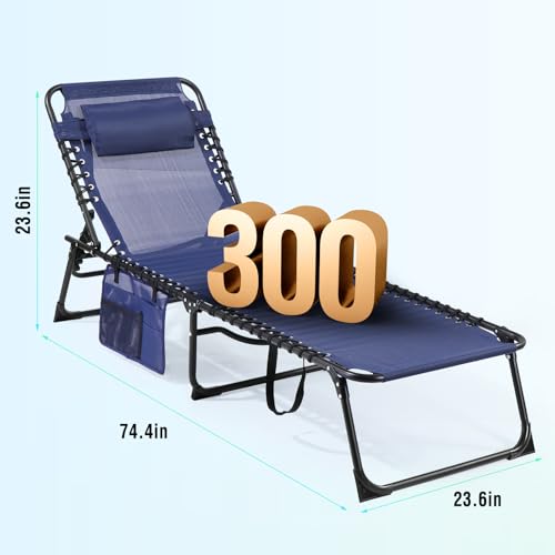 Unovivy Tanning Chairs with Face Hole Set of 2, Patio Lounge Chairs with 5-Position Reclining Back, Portable Folding Outdoor Lounge Chair for Sunbathing, Pool, Patio, Camping - color: Blue