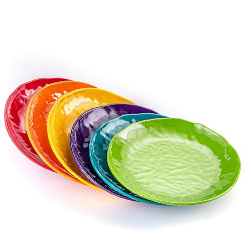 6.7-Inch Melamine Dessert Plates (Set of 6) - Unbreakable and Reusable Dinnerware with Ceramic Feel, Stackable and Dishwasher-Safe (Multi-color) - color: Multicolor