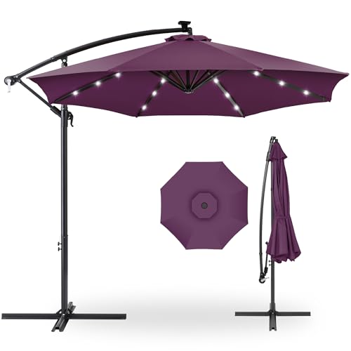Best Choice Products 10ft Solar LED Offset Cantilever Hanging Market Patio Umbrella, 8 Sturdy Ribs, Easy Adjustment - Amethyst Purple - color: Amethyst Purple, size: Offset