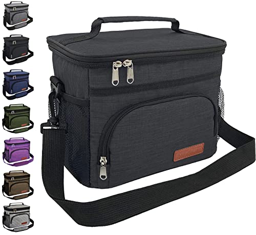 ExtraCharm Insulated Lunch Bag for Women/Men - Reusable Lunch Box for Office Picnic Hiking Beach - Leakproof Cooler Tote Bag Organizer with Adjustable Shoulder Strap for Adults - Black - color: Black