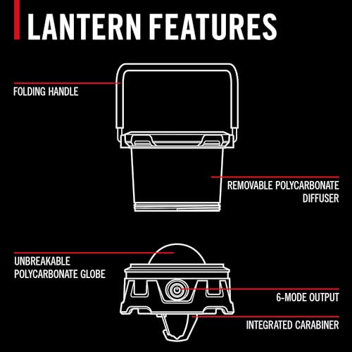 COAST EAL10R 500 Lumen Rechargeable Emergency Camping Lantern with Red Flashing Mode, Carabiner, Diffuser, Foldeable Handle, Moonglow™ Low Mode, 72 Hours of Runtime