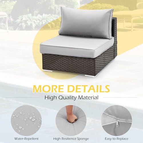 HOMREST Outdoor Replacement Cushions for Patio Furniture,Water-Repellent Sofa Cushion for 6-Seat Rattan Wicker Sectional Patio Conversation Sets,14-Piece Cushions Set for Outdoor Couch（Silver Grey） - color: Light Grey, size: 6 Seat