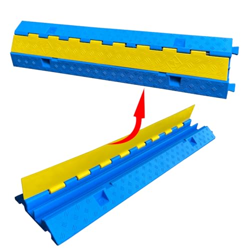 Bright Blue Rubber Cable Protector Ramp Cord Hose Wire Ramp 2 Channel Driveway Cable Protector Sidewalk Hose Cover Heavy Duty 11000lbs Capacity Traffic Speed Bumpes Indoor Outdoor