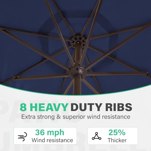 JEAREY 9 FT Patio Umbrella Outdoor, Table Umbrellas Market Umbrella w/Push Button Tilt/Crank, 8 Sturdy Ribs(Navy Blue) - color: Navy Blue