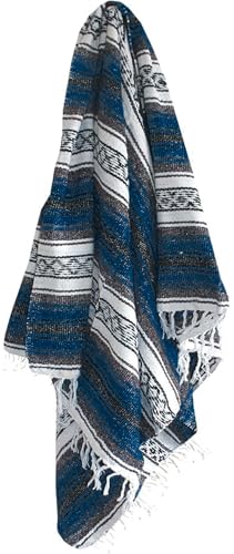 Del Mex Classic Mexican Blanket, Large Authentic Woven Falsa Throw (70"x50"), Artisan Southwest Décor for Beach, Yoga, Outdoors (Navy Blue) - color: Navy Blue