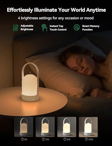 Tubicen Rechargeable Table Lamp Portable 4000mAh Battery Operated Lamp Camping Lantern 4-Level Touch Dimmable Cordless LED Table Night Lamp for Bedroom Dining Room Kitchen Balcony Restaurant - color: White