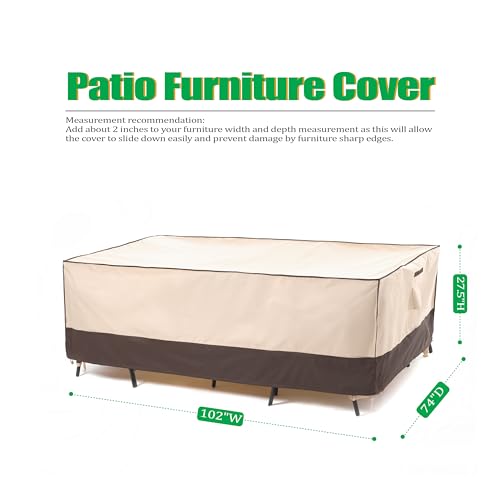 F&J Outdoors Patio Furniture Covers, Waterproof Anti-UV for Table and Chairs Set, 102"Wx74"Dx27.5"H - color: Beige + Coffee, size: 102"(W)×74"(D)×27.5"(H)