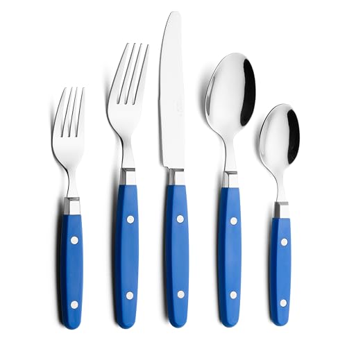 ANNOVA Silverware Set, Retro/Rivet Colorful Stainless Steel Tableware Kitchen Flatware Set Utensils, Includes Dinner Knives, Forks, Spoons, Salad Forks & Dessert Spoons (Sapphire Blue, 20 Pieces) - color: Sapphire Blue New, size: 20 Pieces