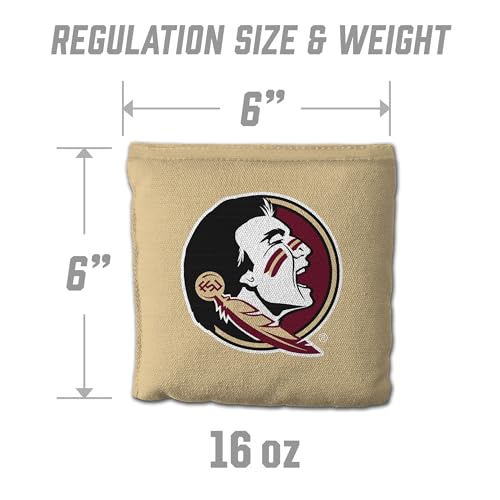 YouTheFan Officially-Licensed NCAA Set of 8 Cornhole Bags - All Weather Dual Sided Slide & Stop - Regulation Size with Carry case - color: Florida State Seminoles