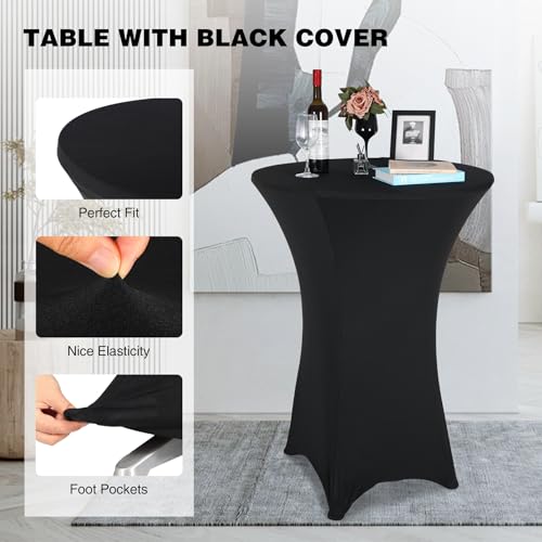 REDCAMP 32" Cocktail Table with Black Cover, 2 Pack Round Bar Table Pub Table for Parties Restaurant, 30" /43" Two Heights Adjustable - color: Black Cover Set, 2, size: 32" Round Table