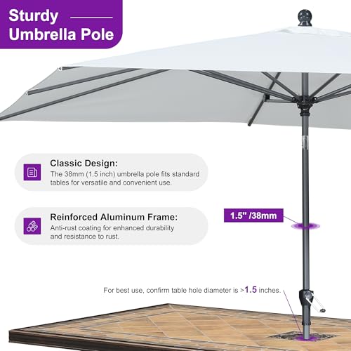 PURPLE LEAF 6' x 6' Square Patio Umbrella Outdoor Table Umbrella Aluminum Frame Market Umbrella Sun Umbrella with 8 Sturdy Ribs Tilt for Garden Deck Lawn Pool White - color: White, size: 6' x 6'