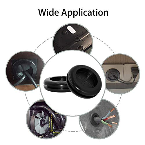 Flyshop 4-Pack Round Rubber Hole Plugs, 35 mm 1-3/8" Drill Hole, 30 mm 1-3/16" ID, Black Double-Sided Synthetic Rubber Grommets Wire Protection - size: 1-3/8" (Drill Hole Size)