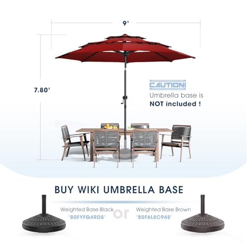 wikiwiki 9ft 3-Tier Patio Umbrella Outdoor Table Market Umbrella for Patio with Push Button Tilt/Crank, Fade Resistant Waterproof POLYESTER Canopy for Garden, Lawn, Deck, Backyard & Pool, Burgundy Red - color: Burgundy Red, size: 9 FT