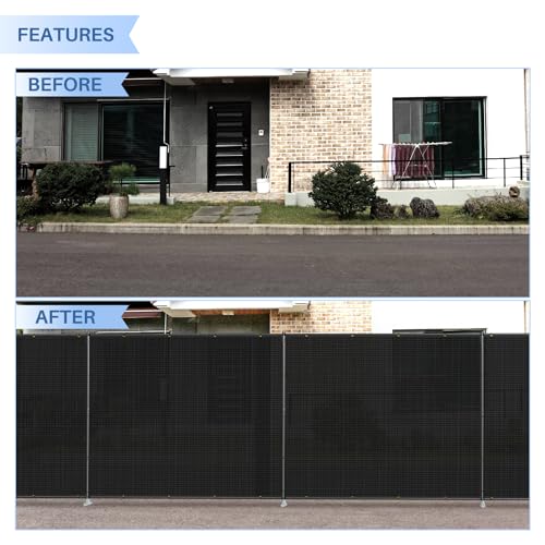 E&K 6'x12' Outdoor Privacy Screen Fence Panel Freestanding Backyard Patio Privacy Pool Fencing Temporary Garden Dog Fence with Iron Poles and Rails (Black) - color: Black, size: 0 6'x12'