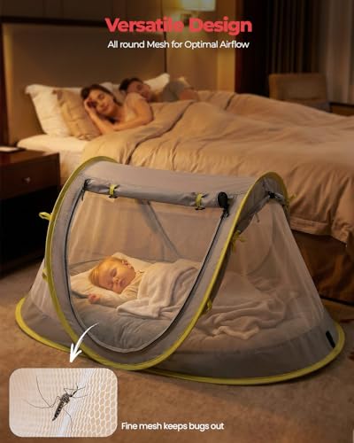 Poray Portable Baby Beach Tent with UPF 50+ Sun Shelter,Mosquito Net and Sunshade, Ideal Pop Up Kids Travel Tent with Carry Bag & 2 Stakes,Outdoor Indoor Play and Sun Protection - style: Large Deluxe Gray & Mat