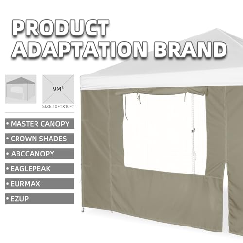 Sunshade Sidewall, SunWall with Door and Window for 10×10 Pop Up Canopy Straight Leg, Outdoor Instant Canopies Wall, 1 Pack Canopy Sidewall Only (Spliceable, Khaki) - color: Khaki - Spliceable