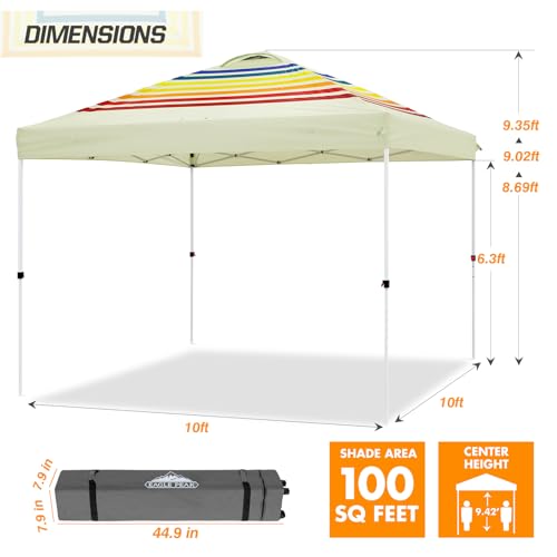 EAGLE PEAK Pop Up Canopy Tent with Wheeled Carry Bag, 8 Stakes, 4 Ropes, 4 Weight Bags, Easy Set Up Tent Canopy, 10x10 ft, 100sqft of Shade, Retro Stripe Tan - color: Retro Stripe Tan, size: 10x10
