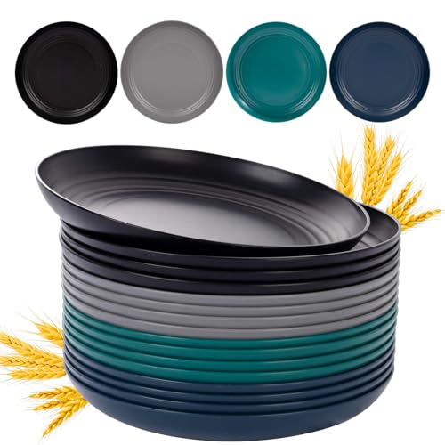 Supernal 10" Wheat Straw Dinner Plates,Reusable&Durable Plastic Plates Dishwasher Safe,16-Pack (4 Black, 4 Dark Green, 4 Dark Blue, 4 Dark Gray), Versatile Tableware for Modern Dining and Outdoor Use - color: Black/Dark Gray/Dark Green/Dark Blue