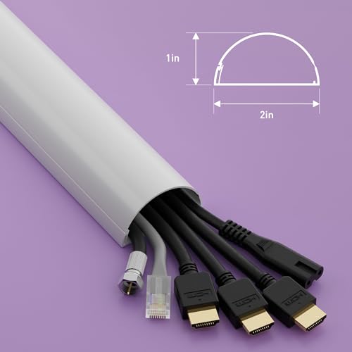D-Line TV Wire Hider, Half Round Cord Cover for Wall Mount TV, Hinged One-Piece Raceway, Paintable, Self-Adhesive Cable Management - 2" (W) x 1" (H) x 18" Length - White - color: White