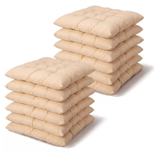 Geetery 12 Pcs Floor Pillows Bulk Seating Cushions for Floor Chair 15.7'' Large Meditation Cushion for Yoga Living Room Tatami Bedroom Balcony Office (Beige,Square) - color: Beige, size: Square