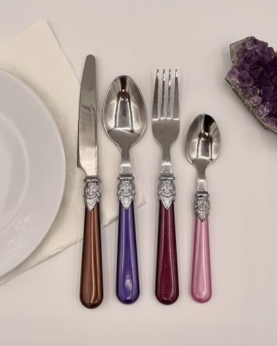 The Original Brink House Gala Mix & Match Stainless Steel Cutlery Set with High-Sheen Baroque Handles / 16 pieces with Metal Stand, Lifestyle utensils set for home, first apartment, dorm, dinner party - color: Gala Assortment, size: Service for 4 (16 pcs)