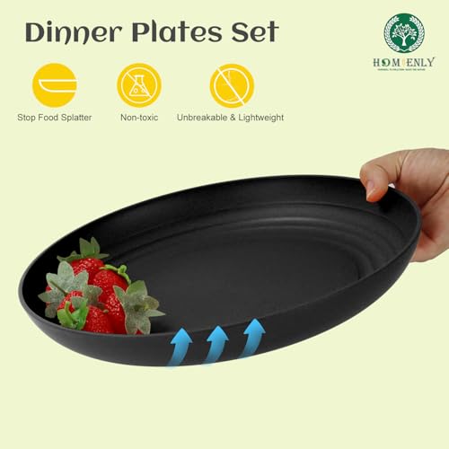 Homienly Wheat Straw Plates Set - 11 inch Reusable Large Dinner Plates Set of 8, Lightweight Unbreakable Salad Plates, Microwave and Dishwasher Safe Plates, Deep Plates for Dinner, Camping - Black - color: Black, size: 11 inch