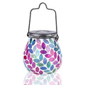 Afirst Mosaic Solar Lanterns Outdoor - Glass Hanging Solar Lights Hollow Out Waterproof Table Lamp Outdoor Decorative for Garden, Patio, Holiday Party Outdoor Decoration - style: Leave