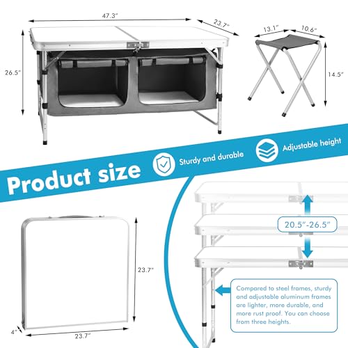 Camp Field Camping Folding Aluminum Table with Adjustable Legs for Outdoor Travel Beach, Backyards, BBQ, Party and Picnic Foldable Table - color: Whitebig