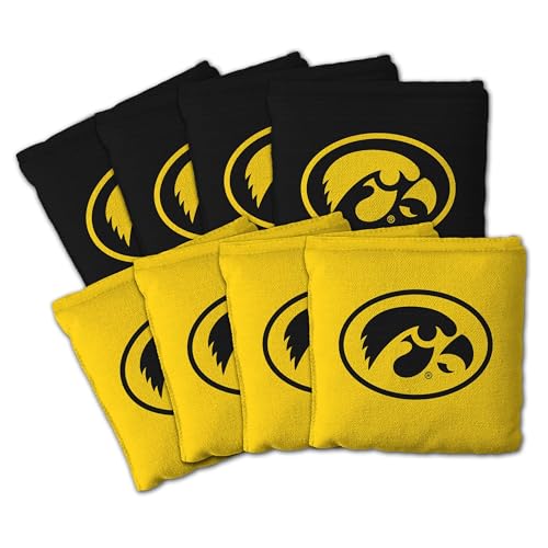 YouTheFan Officially-Licensed NCAA Set of 8 Cornhole Bags - All Weather Dual Sided Slide & Stop - Regulation Size with Carry case - color: Iowa Hawkeyes