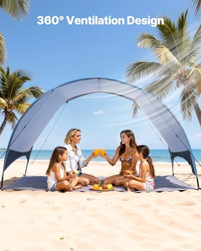 VEVOR Beach Tent Sun Shelter for 4 Person, UPF 50+, Portable Sun Shade Beach with Carrying Bag & Ground Stakes, Lightweight and Easy Setup Beach Umbrella for Camping Fishing Outdoor Picnic - size: 4 Person