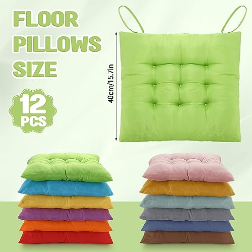 Geetery 12 Pcs Floor Pillows Bulk Seating Cushions for Floor Chair 15.7'' Large Meditation Cushion for Yoga Living Room Tatami Bedroom Balcony Office (Bright Color,Square) - color: Bright Color, size: Square