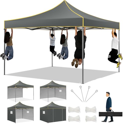 COBIZI 10x10 Heavy Duty Pop up Canopy Tent with 4 Removable Sidewalls, Ez Pop up Canopy with Portable Bag, Commercial Gazebo Waterproof Sunshade for All Weather Party Camp Stall Patio - color: Gray, size: 10x10ft