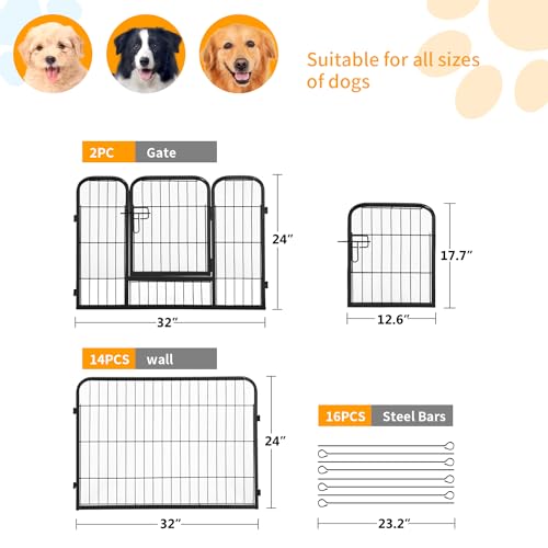FDW Dog Playpen Dog Pen Dog Kennel 16 Panels 24 Inch Height Indoor Outdoor Folding Metal Portable Puppy Exercise Pen Heavy Duty Dog Fence for Yard Camping,Black - style: 16 Panels