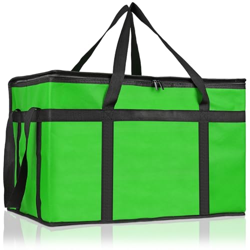 PEASUG Insulated Bags for Food Delivery, XXXL Pizza Delivery Bags, Large Capacity Cooler Bag Keep Food Warm for Grocery Shopping and Catering, Foldable, Heavy-Duty (Green) - color: Green, size: XXX-Large