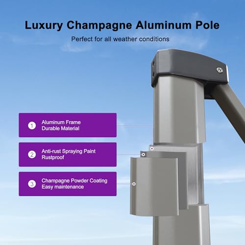 PURPLE LEAF 8’ X 8‘ Patio Umbrella Outdoor Cantilever Umbrella, Aluminum Offset Umbrella with Champagne Frame and 360° Rotation for Pool Deck Garden, Turquoise Blue - color: Turquoise Blue, size: 8' x 8'