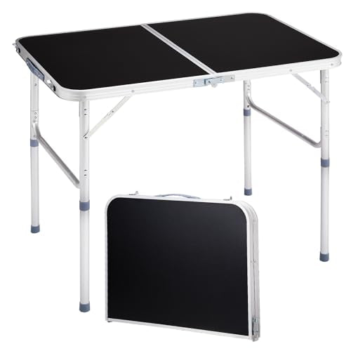 3.0 Ft Folding Portable Camping Table with Adjustable Height Legs, RV Dining Tables, Grill, DJ, BBQ, Dining, Picnic, Cooking, Beach, Garden, Black - color: Black, size: 3 FT