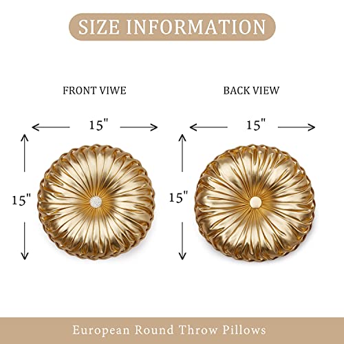 EUCIOR Gold Throw Pillows,Circular Pillow,Pumpkin Pleated Handmade Throw Pillows,Gold Pillows,Smooth Metallic Leather Decorative Pillows for Home Decor Bedroom Living Room Couch Bed Sofa - color: Gold