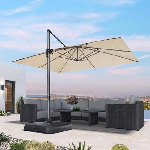 PURPLE LEAF 10' X 13' Patio Umbrella Outdoor Cantilever Rectangle Umbrella Aluminum Offset Umbrella with 360-degree Rotation for Garden Deck Pool Patio, Beige - color: Beige, size: 10' X 13', style: Standard