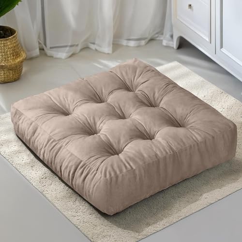 NEST & LOOM Floor Cushions - Floor Chair Pillow, Meditation Cushion, Square Large Floor Pillow, Solid Thick Tufted Floor Pillow - Beige - 21.65" x 21.65" - color: Beige